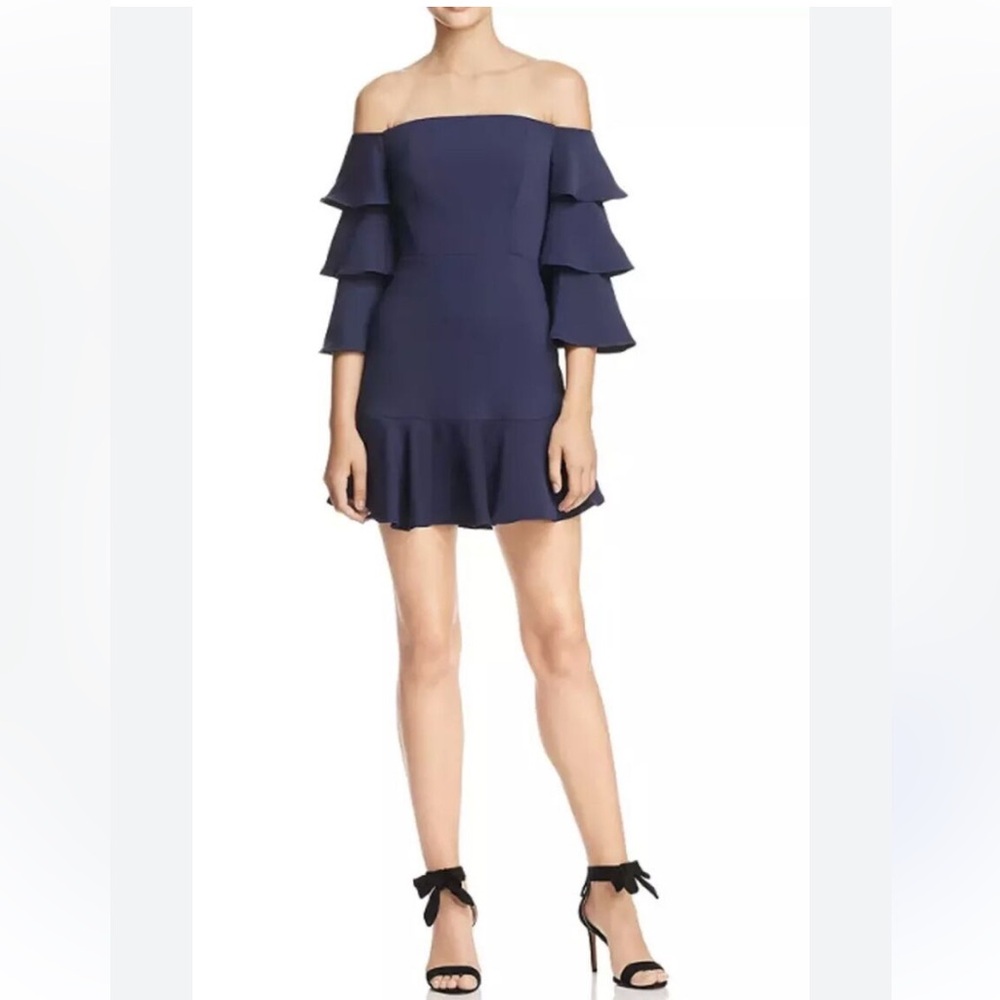 BCBGMaxAzria Navy Mini Dress, Off the Shoulder, Tiered, NWT, size‎ 2